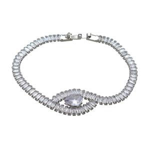 Copper Bracelet Pave Crystal Glass Platinum Plated, approx 8x10mm, 5mm, 18cm length [FN36139]