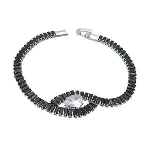 Copper Bracelet Pave Black Crystal Glass Platinum Plated, approx 8x10mm, 5mm, 18cm length [FN36140]