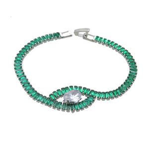 Copper Bracelet Pave Green Crystal Glass Platinum Plated, approx 8x10mm, 5mm, 18cm length [FN36141]