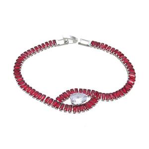 Copper Bracelet Pave Red Crystal Glass Platinum Plated, approx 8x10mm, 5mm, 18cm length [FN36142]