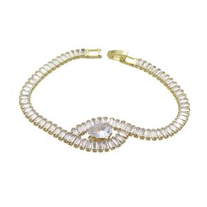 Copper Bracelet Pave Crystal Glass Gold Plated, approx 8x10mm, 5mm, 18cm length [FN36143]