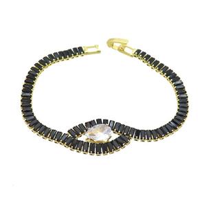 Copper Bracelet Pave Black Crystal Glass Gold Plated, approx 8x10mm, 5mm, 18cm length [FN36144]