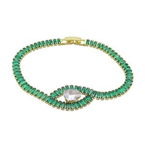 Copper Bracelet Pave Green Crystal Glass Gold Plated, approx 8x10mm, 5mm, 18cm length [FN36145]