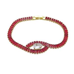 Copper Bracelet Pave Red Crystal Glass Gold Plated, approx 8x10mm, 5mm, 18cm length [FN36146]