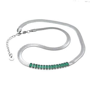 Copper Necklace Pave Green Crystal Glass Platinum Plated, approx 5mm, 38-43cm length [FN36150]
