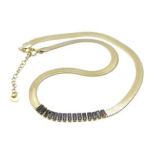 Copper Necklace Pave Black Crystal Glass Gold Plated, approx 5mm, 38-43cm length [FN36152]