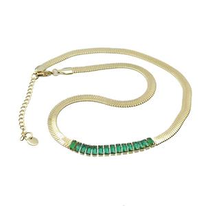 Copper Necklace Pave Green Crystal Glass Gold Plated, approx 5mm, 38-43cm length [FN36153]