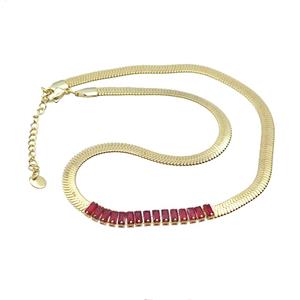 Copper Necklace Pave Red Crystal Glass Gold Plated, approx 5mm, 38-43cm length [FN36154]