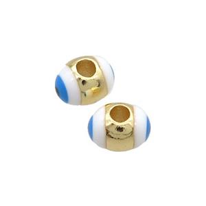 Copper Barrel Beads Blue Enamel Eye Large Hole Gold Plated, approx 5.5-7mm, 2mm hole [FN36168]