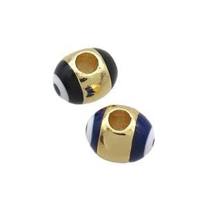 Copper Barrel Beads Black Enamel Eye Large Hole Gold Plated, approx 5.5-7mm, 2mm hole [FN36169]