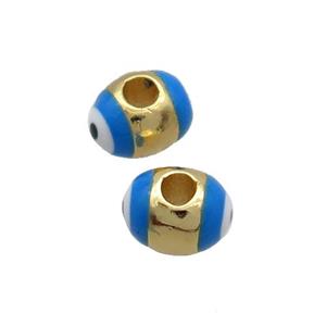 Copper Barrel Beads Blue Enamel Eye Large Hole Gold Plated, approx 5.5-7mm, 2mm hole [FN36172]