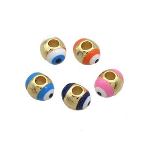 Copper Barrel Beads Enamel Eye Large Hole Gold Plated Mixed, approx 5.5-7mm, 2mm hole [FN36173]