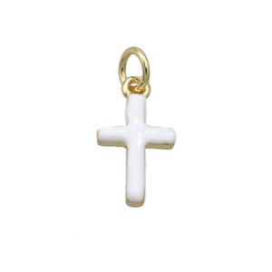 Copper Cross Pendant White Enamel Gold Plated, approx 8-17mm [FN36174]
