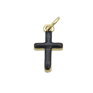 Copper Cross Pendant Black Enamel Gold Plated, approx 8-17mm [FN36175]