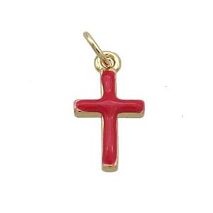 Copper Cross Pendant Red Enamel Gold Plated, approx 8-17mm [FN36176]