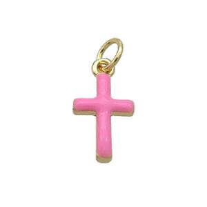 Copper Cross Pendant Pink Enamel Gold Plated, approx 8-17mm [FN36177]