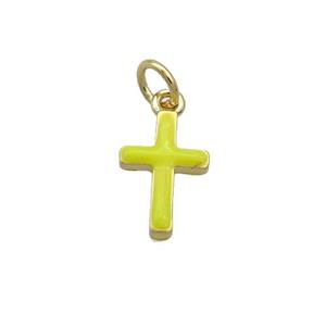 Copper Cross Pendant Yellow Enamel Gold Plated, approx 8-17mm [FN36179]