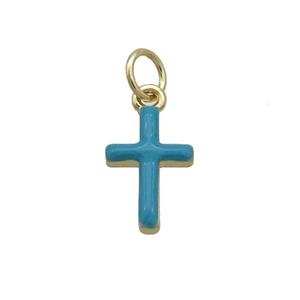 Copper Cross Pendant Teal Enamel Gold Plated, approx 8-17mm [FN36180]