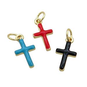 Copper Cross Pendant Enamel Gold Plated Mixed, approx 8-17mm [FN36181]