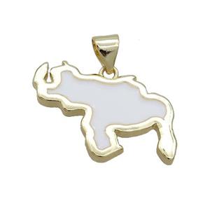 Copper Rhinoceros Pendant White Enamel Gold Plated, approx 16-20mm [FN36189]