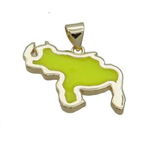 Copper Rhinoceros Pendant Yellow Enamel Gold Plated, approx 16-20mm [FN36191]