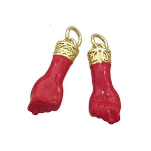 Copper Fist Charms Pendant Red Enamel Hand Gold Plated, approx 7-18mm [FN36194]