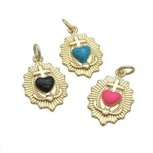 Copper Sacred Heart Of Jesus Charms Pendant Enamel Religious Gold Plated Mixed, approx 13-18mm [FN36201]