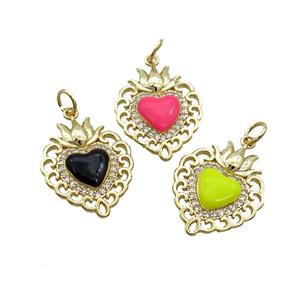 Copper Heart Pendant Pave Zircon Enamel Gold Plated Mixed, approx 16.5-20mm [FN36208]