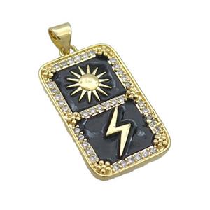 Copper Rectangle Pave Zircon Sun Lightning Black Enamel Gold Plated, approx 16-26mm [FN36210]