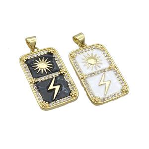 Copper Rectangle Pave Zircon Sun Lightning Enamel Gold Plated Mixed, approx 16-26mm [FN36211]