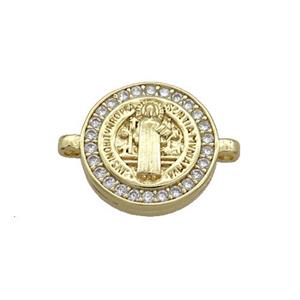 Copper Jesus Connector Pave Zircon Religious Circle Gold Plated, approx 16mm [FN36219]