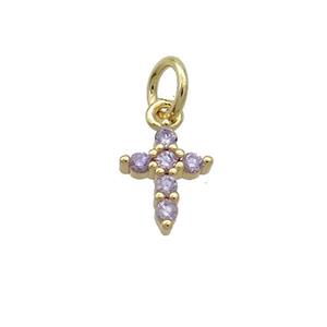 Copper Cross Pendant Pave Purple Zircon Gold Plated, approx 7-9mm [FN36233]
