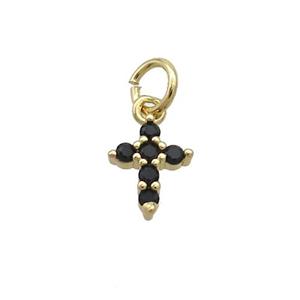 Copper Cross Pendant Pave Black Zircon Gold Plated, approx 7-9mm [FN36234]