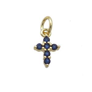 Copper Cross Pendant Pave Blue Zircon Gold Plated, approx 7-9mm [FN36235]