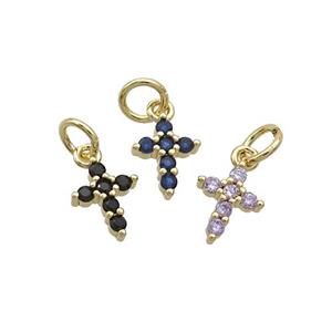 Copper Cross Pendant Pave Zircon Gold Plated Mixed, approx 7-9mm [FN36236]