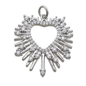 Copper Heart Pendant Pave Zircon Hollow Platinum Plated, approx 22-25mm [FN36237]