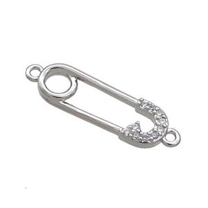 Copper Safety Pins Connector Pave Zircon Platinum Plated, approx 7-20mm [FN36240]