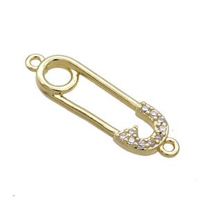 Copper Safety Pins Connector Pave Zircon Gold Plated, approx 7-20mm [FN36241]
