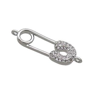 Copper Safety Pins Connector Pave Zircon Platinum Plated, approx 8-21mm [FN36243]