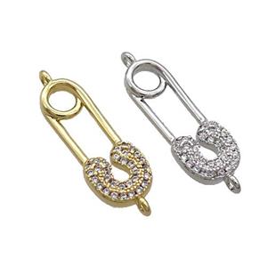 Copper Safety Pins Connector Pave Zircon Mixed, approx 8-21mm [FN36245]