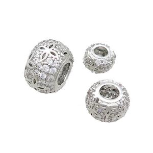 Copper Rondelle Beads Pave Zircon Large Hole Platinum Plated, approx 6mm [FN36265-6MM]