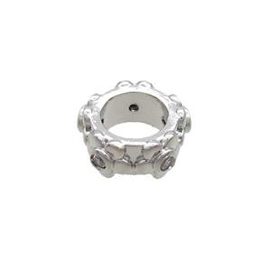 Copper Rondelle Beads Pave Zircon Large Hole Platinum Plated, approx 9mm [FN36271]