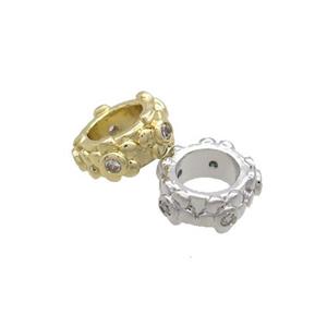 Copper Rondelle Beads Pave Zircon Large Hole Mixed, approx 9mm [FN36273]