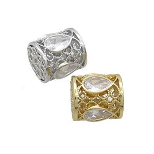 Copper Tube Beads Pave Zircon Mixed, approx 10-11mm [FN36279]