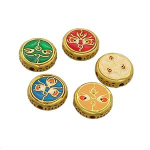 Copper Button Circle Beads Enamel Gold Plated Mixed, approx 13mm [FN36285]