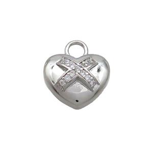 Copper Heart Pendant Pave Zircon Platinum Plated, approx 13mm [FN36286]