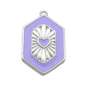 Copper Hexagon Pendant Lavender Enamel Heart Platinum Plated, approx 13-20mm [FN36300]