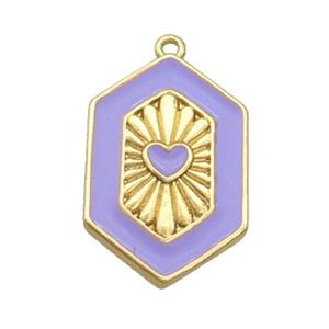 Copper Hexagon Pendant Lavender Enamel Heart Gold Plated, approx 13-20mm [FN36307]