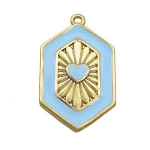 Copper Hexagon Pendant Blue Enamel Heart Gold Plated, approx 13-20mm [FN36308]