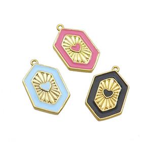 Copper Hexagon Pendant Enamel Heart Gold Plated Mixed, approx 13-20mm [FN36309]